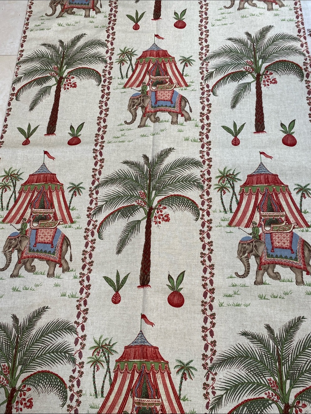 NEW2 yds X 54” Kaufmann Fabric Elephants Tent Palm Trees